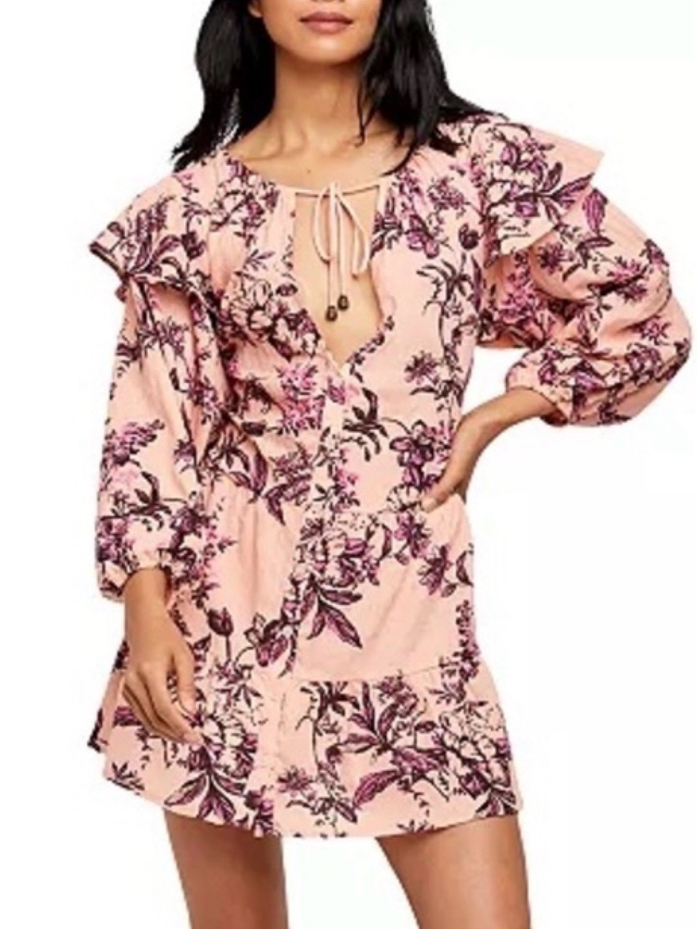 Free People Boho Mini Dress Size Small Cottagecore Festival Peasant Babydoll